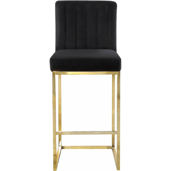 Mercer41 Olivia Black Velvet Counter Stool With Polished Gold Metal